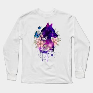 Galaxy Floral Wolf Long Sleeve T-Shirt